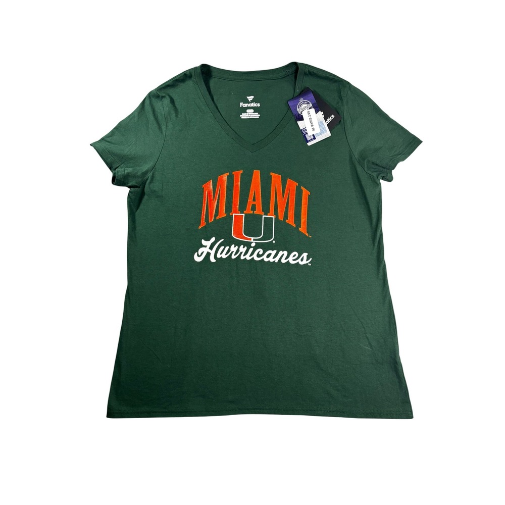 Fanatics Miami Hurricanes Womens V-Neck T-Shirt Green Size Large NWT NCAA
